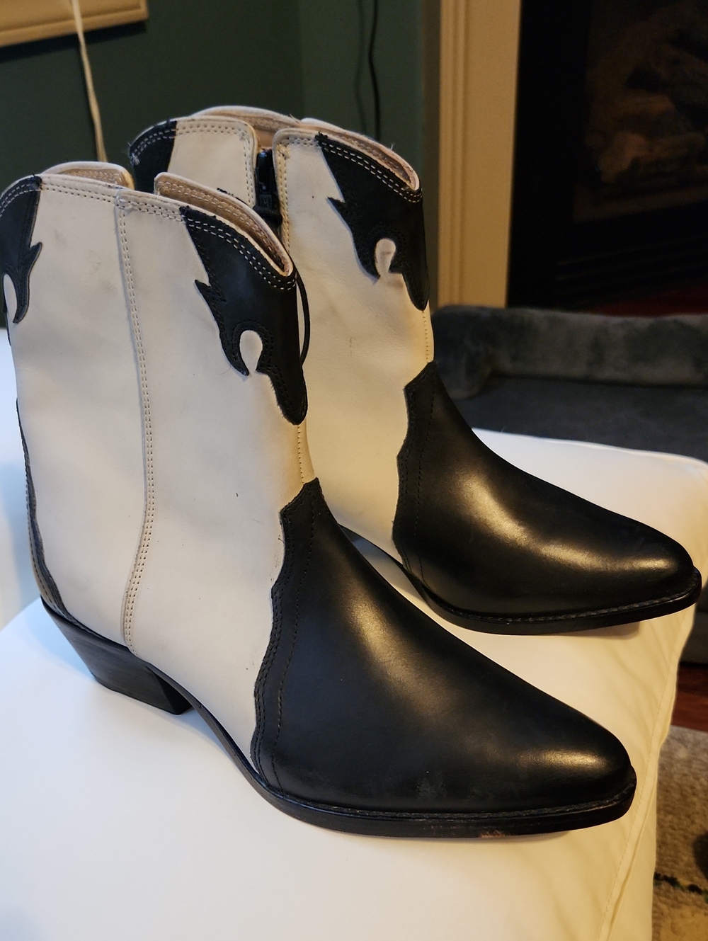 Free People Two-Tone Black and White Western Ankle Boots